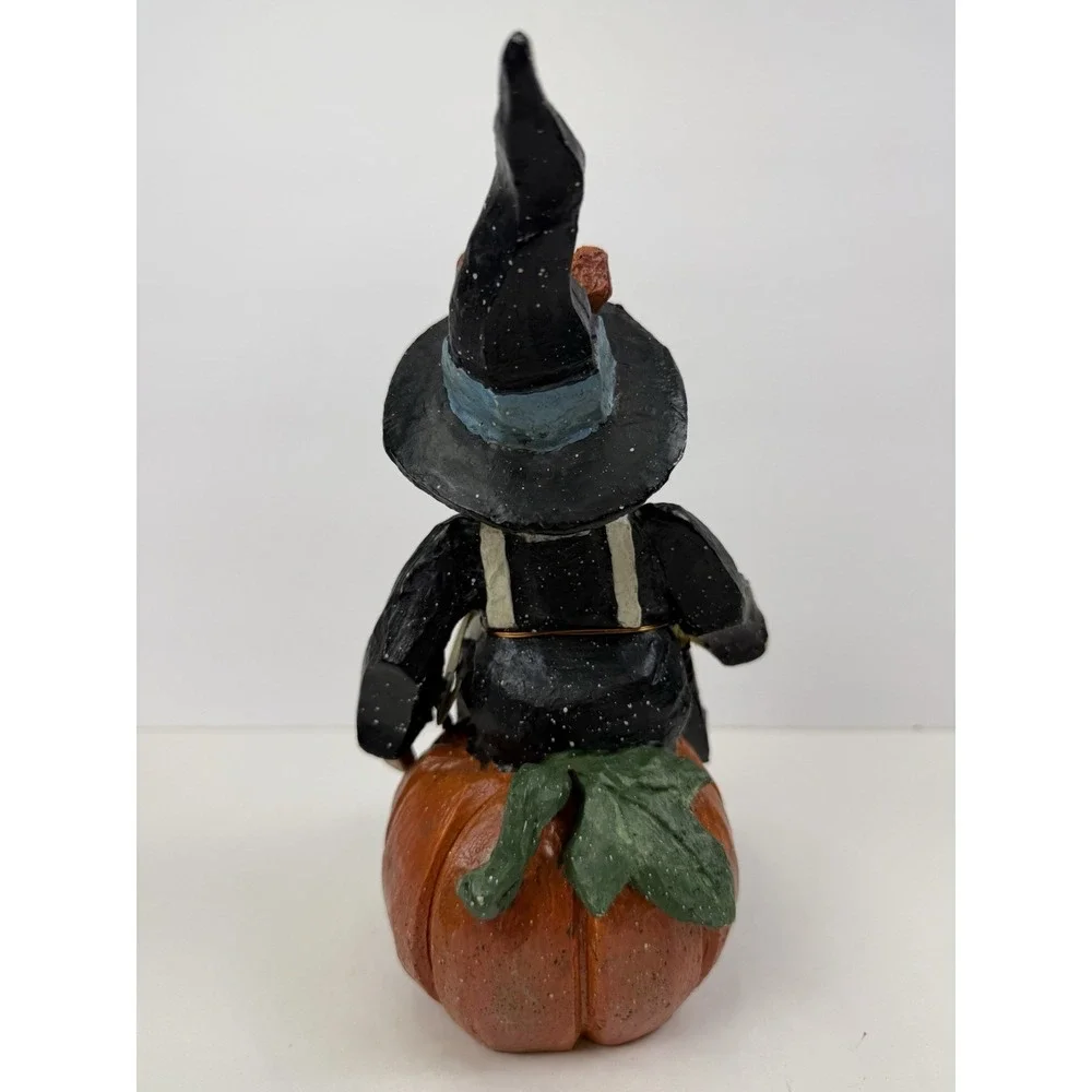 Vintage House Of Hatten Halloween Witch Sitting on Pumpkin Folk Star 1992
